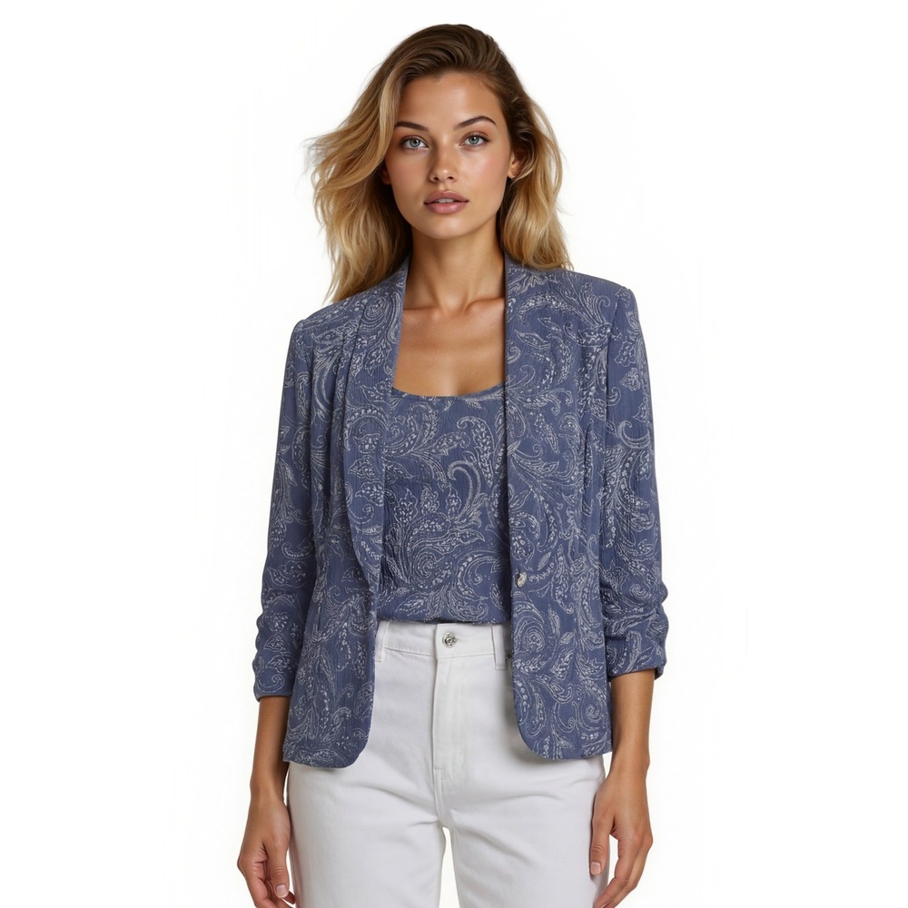 Alex Evenings 2Pc‎ Jacket Tank Set Women's Size Medium Blue Silver Paisley